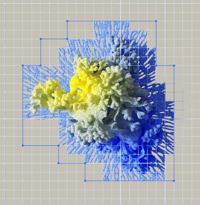 About Colorful abstract 3D rendering of neural networks with vibrant blue and yellow gradients.