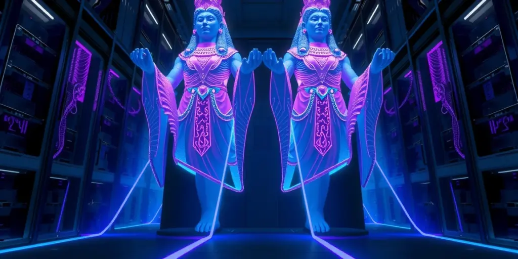 Gods of Algorithmic — illustrated scene for New Release: Gods of Algorithmic